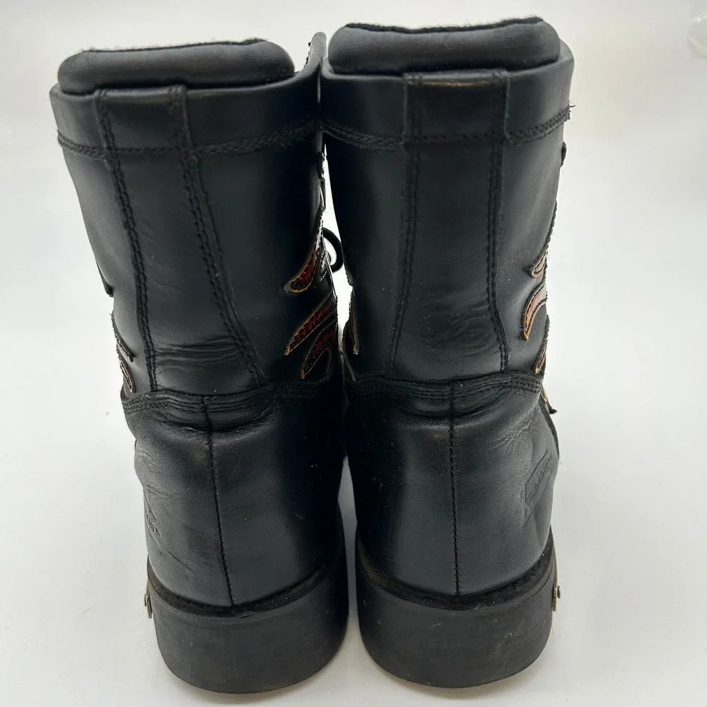 Xelement Motorcycle Boots Men's Black Flames Genuine Leather Lace Up - 10.5